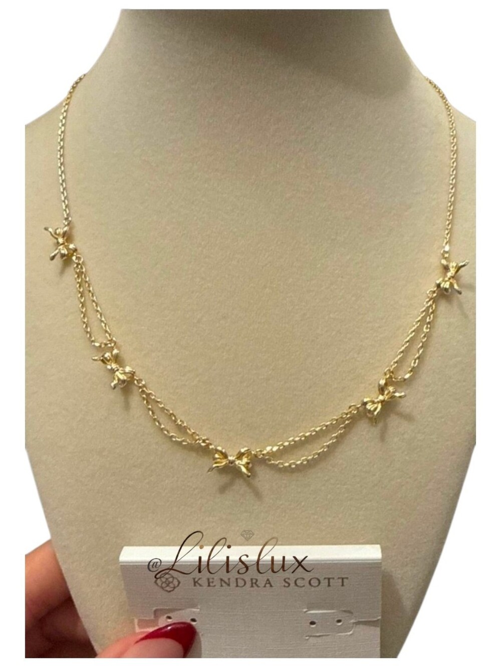 Kendra Scott 14k Gold Plated Five Bow Strand Necklace Station 19" 5- Bows Pretty